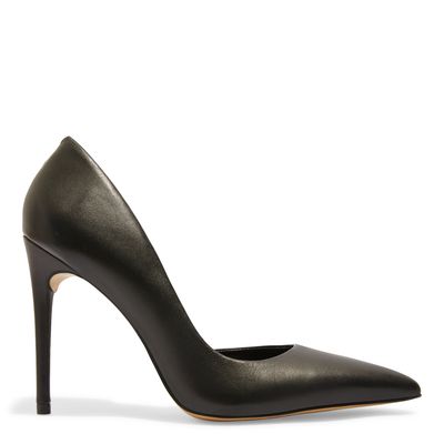 Scarpin Couro Preto Bico Fino Salto Alto