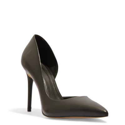 Scarpin Couro Preto Bico Fino Salto Alto