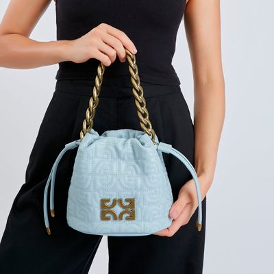 Bolsa Bucket Matelassê Azul Duas Alças