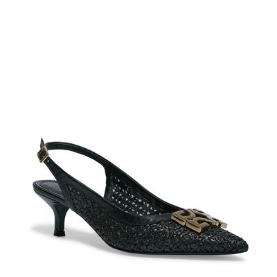 Scarpin slingback tramado preto salto baixo