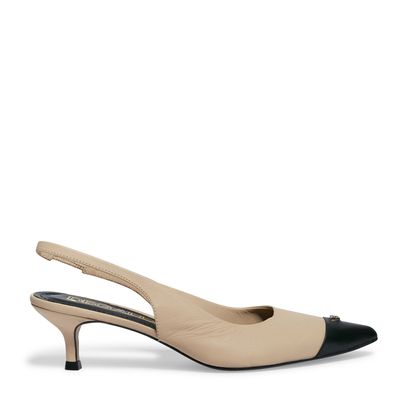 Scarpin Slingback Bege Couro Salto Baixo