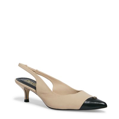 Scarpin Slingback Bege Couro Salto Baixo