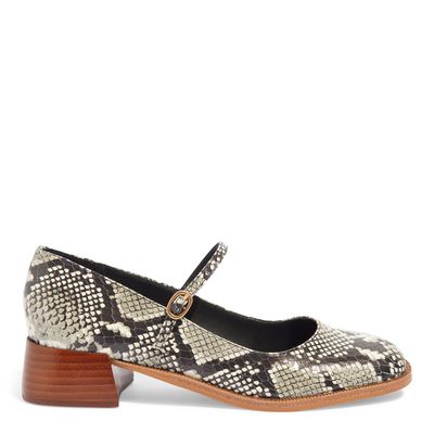 Scarpin Boneca Animal Print Python Salto Baixo Bloco