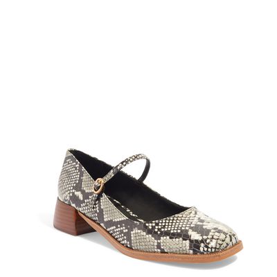 Scarpin Boneca Animal Print Python Salto Baixo Bloco
