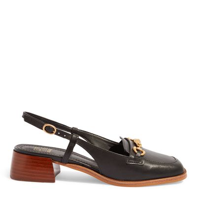 Scarpin Slingback Couro Preto Bridão
