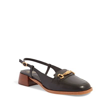 Scarpin Slingback Couro Preto Bridão
