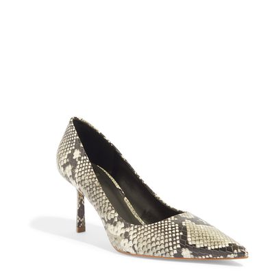 Scarpin Bico Fino Couro Animal Print Cobra Salto Fino Médio