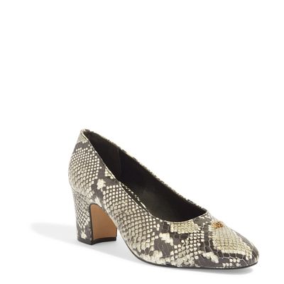 Scarpin Chanel Bico Redondo Couro Animal Print Python Salto Bloco