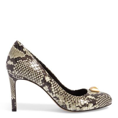 Scarpin Bico Redondo Couro Animal Print Python