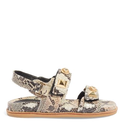 Sandália Papete Tiras Couro Animal Print Python