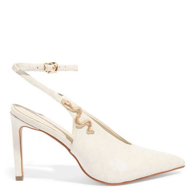Scarpin Slingback Escama Off White Cobra Salto Fino