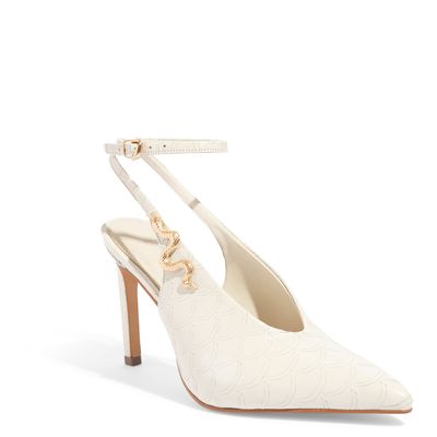 Scarpin Slingback Escama Off White Cobra Salto Fino
