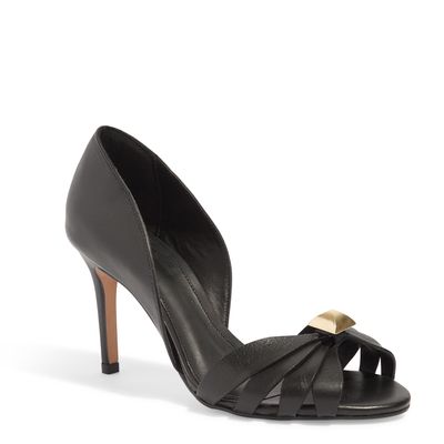 Peep Toe Salto Fino Couro Preto