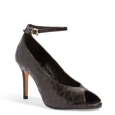 Peep Toe Escama Preta Cobra Salto Alto