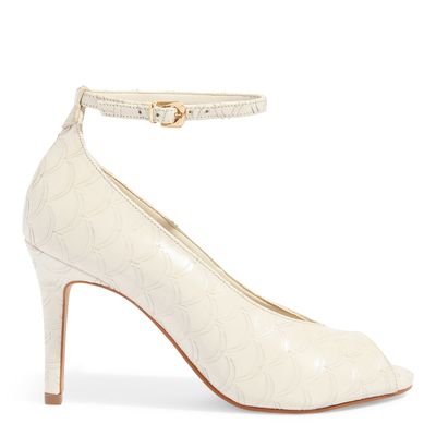 Peep Toe Escama Off White Cobra Salto Alto