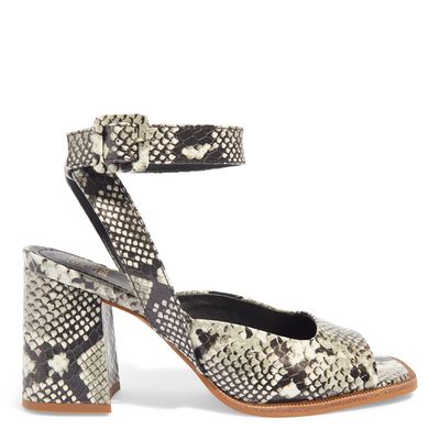 Sandália Animal Print Cobra Salto Grosso