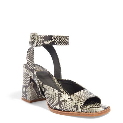 Sandália Animal Print Cobra Salto Grosso