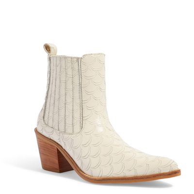 Bota Off White Bico Fino Escama Salto Bloco