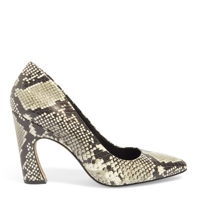 Scarpin Couro Escama Salto Geométrico Animal Print Python