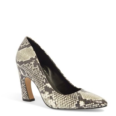 Scarpin Couro Escama Salto Geométrico Animal Print Python