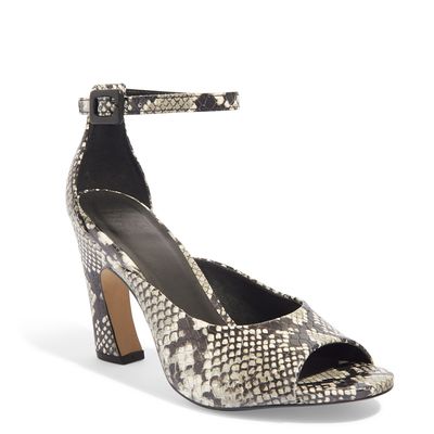 Sandália Couro Escama Animal Print Python Salto Geométrico