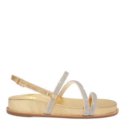 Sandália Papete Flatform Metalizada Dourada Cristal Brilho