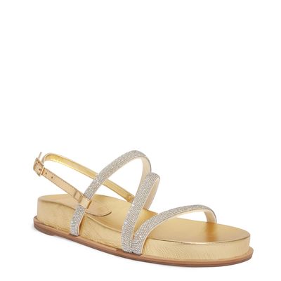 Sandália Papete Flatform Metalizada Dourada Cristal Brilho