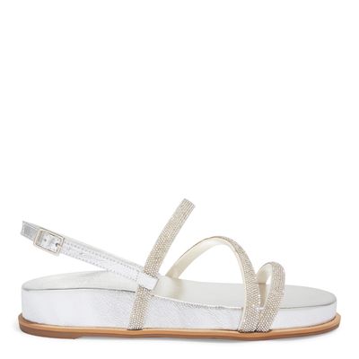 Sandália Papete Flatform Metalizada Prata Cristal Brilho