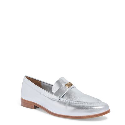 Mocassim Couro Cristal Prata Bico Redondo