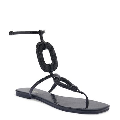 Rasteira Verniz Preto Jet Bico Quadrado