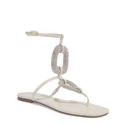 Rasteira Verniz Off White Cristal Bico Quadrado