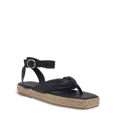 Sandália Espadrille Flatform Tiras Puff Couro Preta