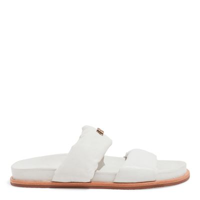 Papete Tiras Puff Couro Branco