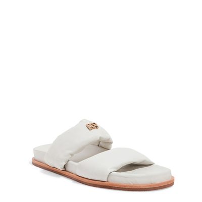 Papete Tiras Puff Couro Branco