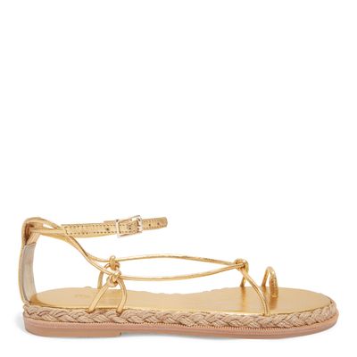 Sandália Flatform Tiras Finas Metalizada Dourada