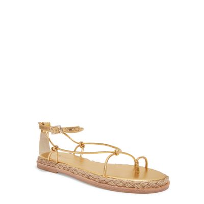 Sandália Flatform Tiras Finas Metalizada Dourada