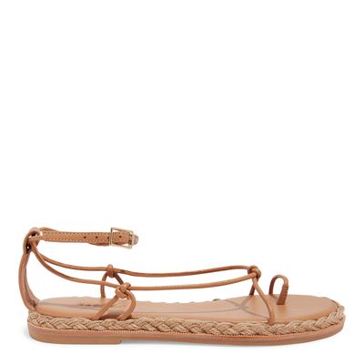 Sandália Flatform Tiras Finas Couro Caramelo