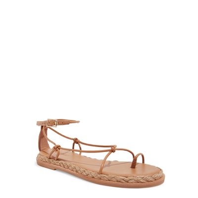 Sandália Flatform Tiras Finas Couro Caramelo