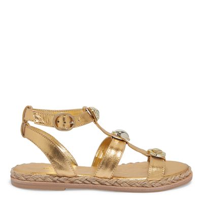 Sandália Flatform Metalizada Dourada Tachas