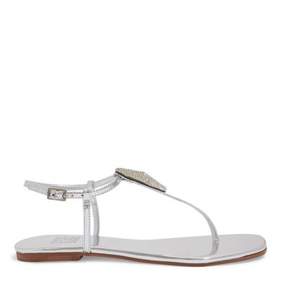 Rasteira Specchio Metalizada Prata Strass Bico Quadrado