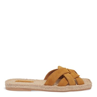 Flatform Trançada Camurça Amarelo Mostarda