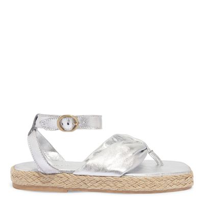 Sandália Espadrille Flatform Tiras Puff Metalizada Prata