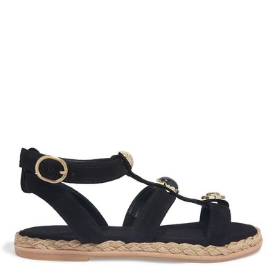 Sandália Flatform Camurça Preta Tachas