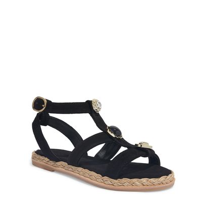 Sandália Flatform Camurça Preta Tachas