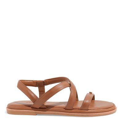 Sandália Flatform Tiras Couro Marrom Capuccino