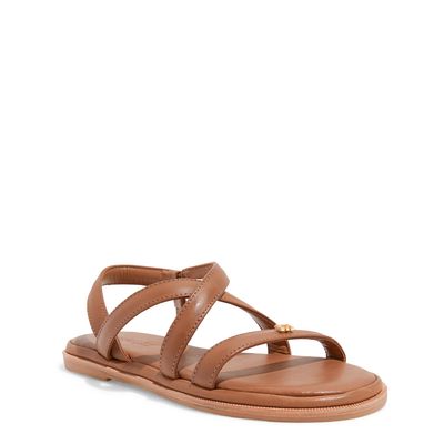 Sandália Flatform Tiras Couro Marrom Capuccino