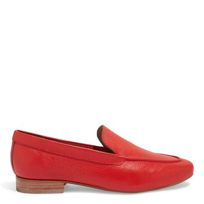 Mocassim Couro Vermelho Bico Redondo