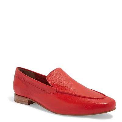 Mocassim Couro Vermelho Bico Redondo
