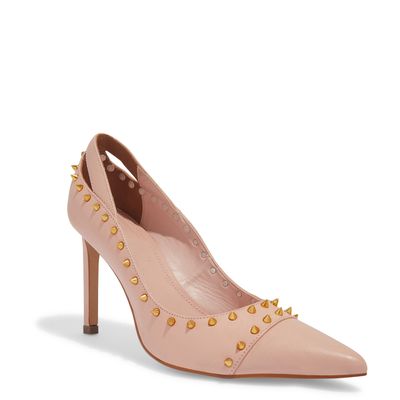 Scarpin Bico Fino Couro Rosa Spikes