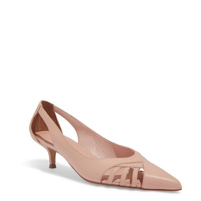 Scarpin Bico Fino Couro Rosa Salto Baixo